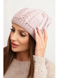 Dámska zimná vlnená čiapka s pleteným vzorom K452 fialová