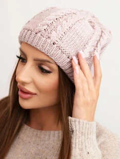 Dámská zimní čepice z vlny s copánkovým vzorem model 21750378 fialová - K-Fashion