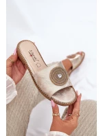 Klapki Damskie Na Płaskim Obcasie Z Ozdobą S.Barski KV51-013 Złote Klapki Damskie Na Płaskim Obcasie Z Ozdobą S.Barski KV51-013 Złote