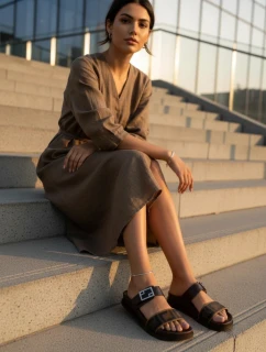 Dámské pantofle s zlatým sponou hnědé Fiorisse