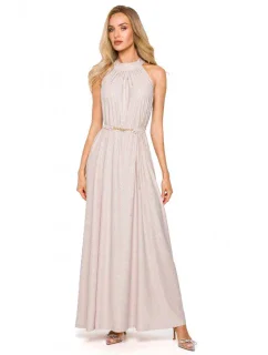 M721 Maxi šaty bez rukávov - šampanské