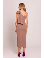 M847 Šaty na jedno rameno s mašľou - mocca M847 Šaty na jedno rameno s mašľou - mocca