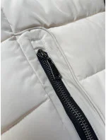 Prošívaná bunda v barvě ecru pro přechodné období s kožešinou kapucí model 21248229 - S'WEST