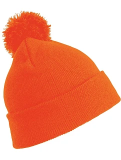 Result Headwear RC 028X Pletená čiapka s bambulou 28.028X fluorescenčná oranžová