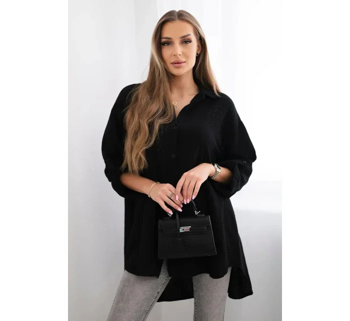 Bavlnená mušelínová košeľa čierna