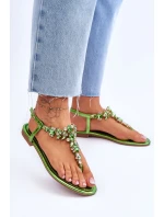 Damskie Sandały Japonki Z Kamieniami Zielone Lenisa