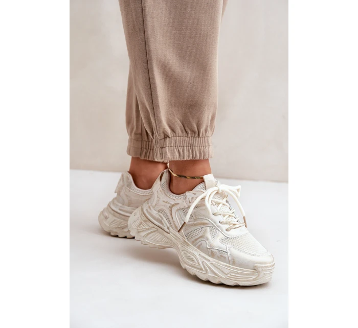 Sneakersy Damskie Z Przetarciami Na Platformie Beżowe Seladwen Sneakersy Damskie Z Przetarciami Na Platformie Beżowe Seladwen