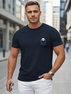 Pánske bavlnené tričko s malým potlačou, tmavomodré, FashionStreet NX5131R