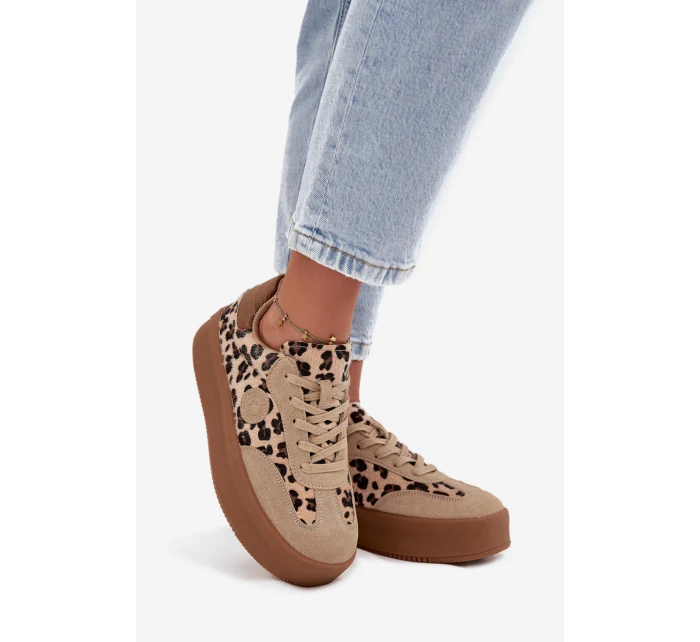 Sneakersy Damskie Na Platformie Panterka Big Star SS274763 Beżowe