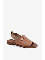 Kožené sandály se zlatým detailem Zazoo 40473 světle hnědé