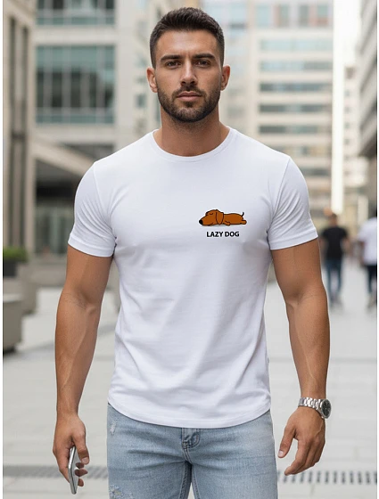 Pánske tričko s minimalistickou potlačou biele FashionStreet NX5096R