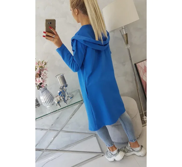 Dlhý kabát s kapucňou nevädzovo modrý