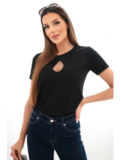 Dámská viskózová žebrovaná halenka s ozdobným výstřihem u model 22025276 černá - K-Fashion