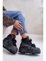 Skórzane Sneakersy Damskie Na Masywnej Platformie CheBello 4561 Czarne