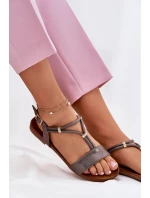 Dámské Plné Sandály S Pásky model 21698234 Grafitové - S.Barski Dámské Plné Sandály S Pásky model 21698234 Grafitové - S.Barski