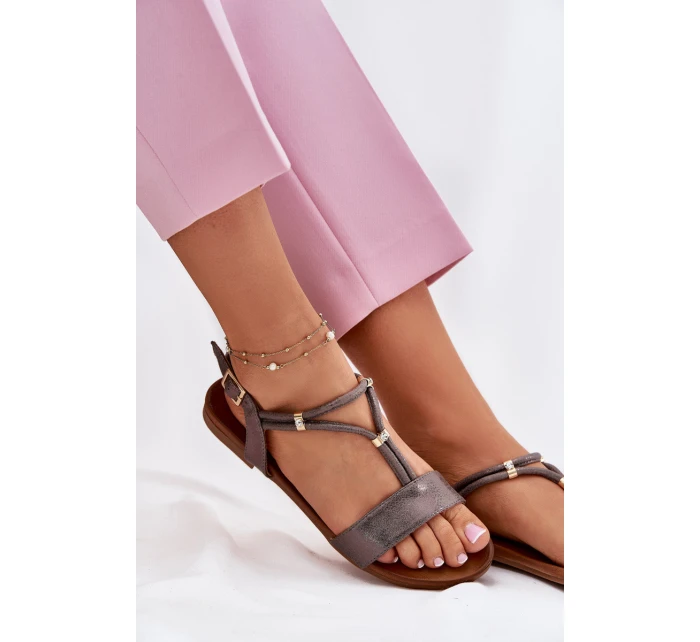 Dámské Plné Sandály S Pásky model 21698234 Grafitové - S.Barski Dámské Plné Sandály S Pásky model 21698234 Grafitové - S.Barski