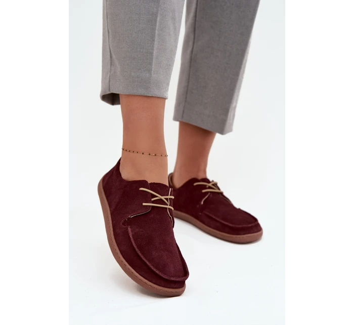 Półbuty Damskie Typu Barefoot Z Naturalnego Zamszu Zazoo 327 Bordowe