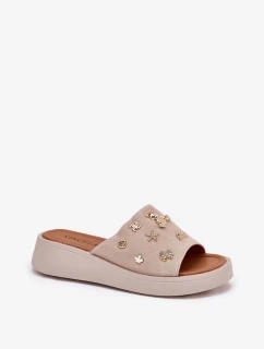 Dámske semišové papuče s ozdobnými prackami Vinceza - béžové