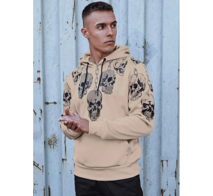 Pánská mikina s kapucí béžová model 21980053 - Dstreet