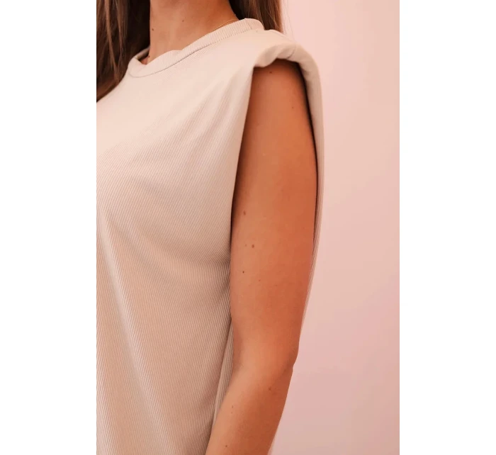 Dámska súprava z viskózy bez rukávov s rovnými nohavicami tmavobéžová