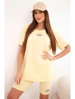 Dámsky bavlnený set s krátkym rukávom a šortkami žltý