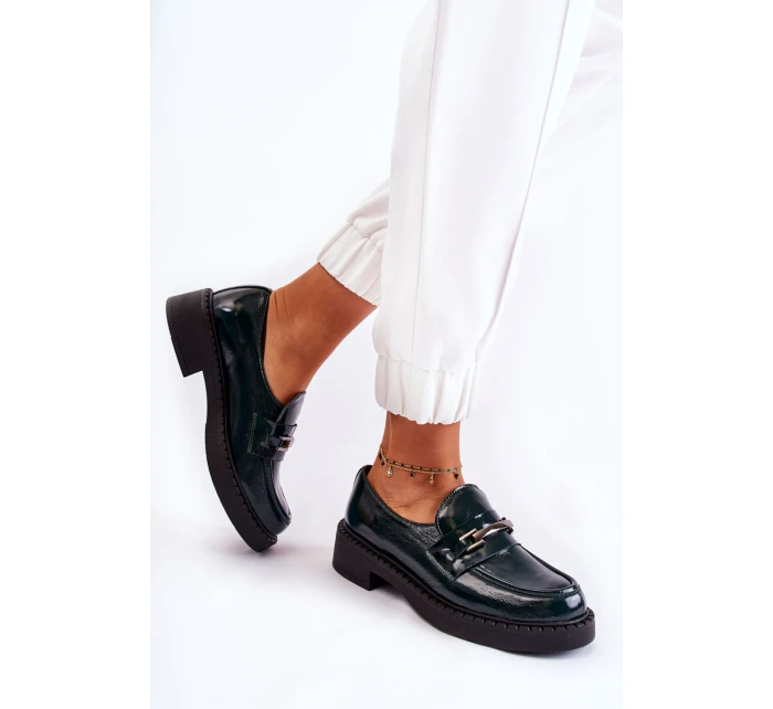 Lakierowane Półbuty Ze Srebrną Ozdobą Zielone Lemar Hestill