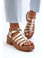 Zazoo 40410 Skórzane Sandały Damskie Złote