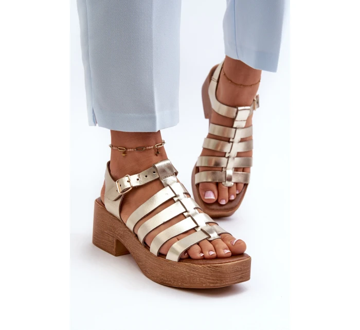 Zazoo 40410 Skórzane Sandały Damskie Złote