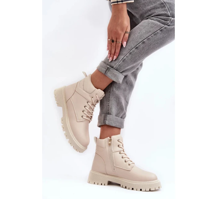 Dámske zateplené čižmy so zipsom Beige Gremiva