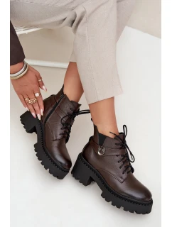 Dámske členkové topánky so zdobeným pásikom Zazoo - čokoládové