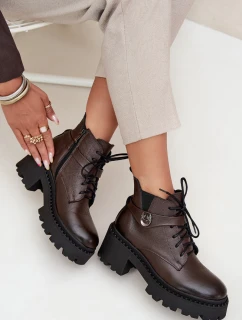 Dámske členkové topánky so zdobeným pásikom Zazoo - čokoládové