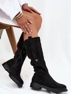 Dámske zateplené čižmy na nízkom podpätku od Delyssa - čierne