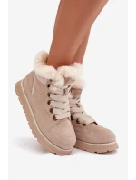 Dámske semišové snežnice - trapper na platforme s kožušinou Big Star - béžové Dámske semišové snežnice - trapper na platforme s kožušinou Big Star - béžové