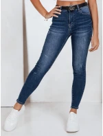 Dámske úzke džínsy s vysokým pásom tmavomodré FashionStreet UY2823