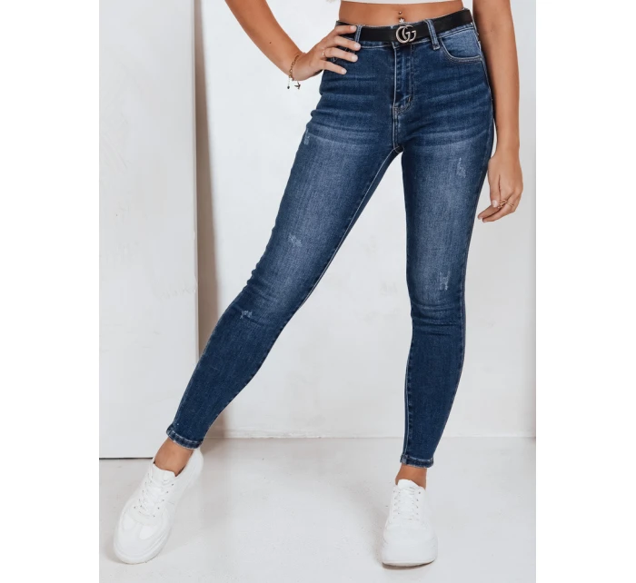 Dámske úzke džínsy s vysokým pásom tmavomodré FashionStreet UY2823