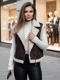 Dámska semišová vesta s ovčou kožušinou WOOLZIP hnedá FashionStreet TY4746z