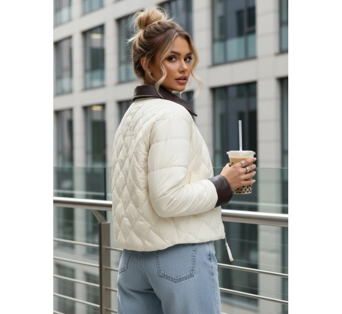 Dámska prešívaná bunda v ecru farbe FashionStreet TY5621