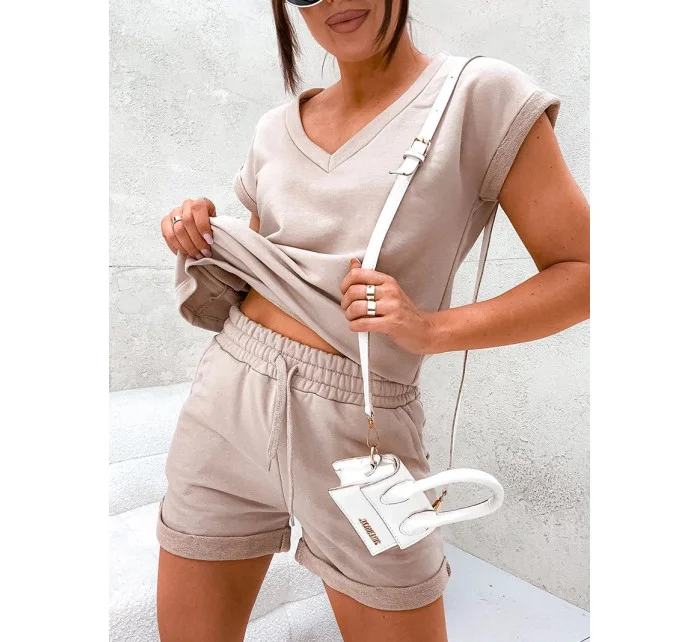Béžová dámska letná bavlnená súprava (VE87)