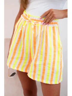 Dámske bavlnené šortky Striped Yellow Neon