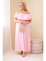 Plus veľkosť dámske šaty s volánom a elastickým pásom Candy Pink Plus veľkosť dámske šaty s volánom a elastickým pásom Candy Pink