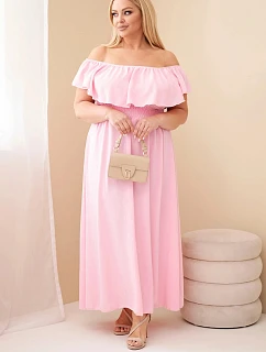 Plus veľkosť dámske šaty s volánom a elastickým pásom Candy Pink