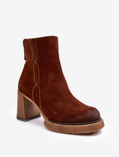 Zamszowe Botki Damskie Na Słupku Brązowe Lemar Remilda