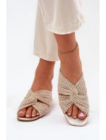 Klapki Damskie Na Klocku Maciejka 06955-25 Beżowo-Złote