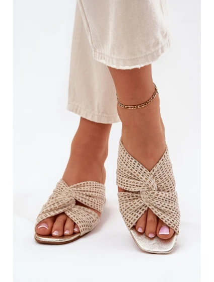 Klapki Damskie Na Klocku Maciejka 06955-25 Beżowo-Złote