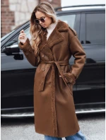 Dámský zimní kabát dlouhý hnědý kožený Dstreet model 21990801 - FashionStreet