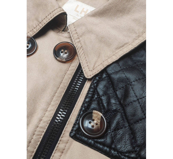 Béžový dámsky kabát z rôznych spojených materiálov (M206)