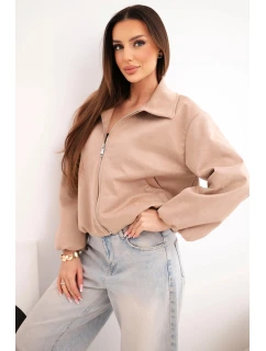 Dámska bunda so zipsom a balónovými rukávmi camel