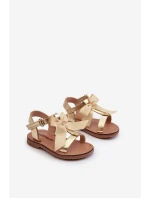 Sandałki Dziecięce Z Kokardką Na Rzep Złote Joratia