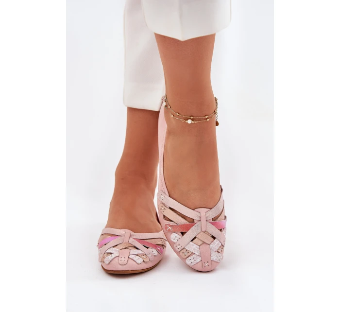 Damskie Skórzane Baleriny Maciejka 01358-51 Różowe