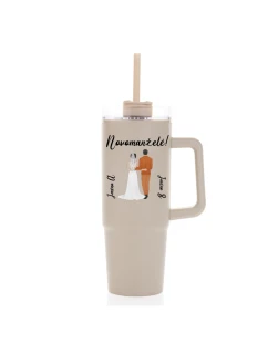 Personalizovaná termoska s průhledným víčkem s novomanželským párem 